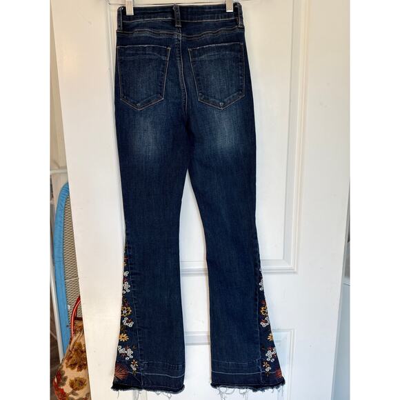 Ashley Mason Boho Floral Embroidered Flare Jeans 00/23 High Rise Tall - Picture 3 of 8